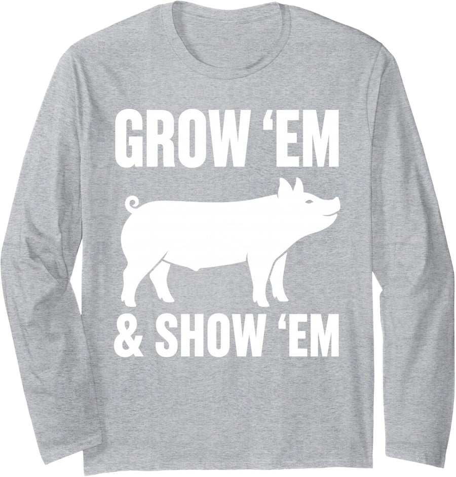 Pig Show Art for Men Women Swine Farmer Livestock Pig Show Long Sleeve T-Shirt - Adult Unisex Heather Grey