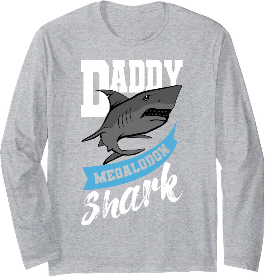 Megalodon Shark Dad Biologist Father's Day Long Sleeve T-Shirt - Adult Unisex Heather Grey