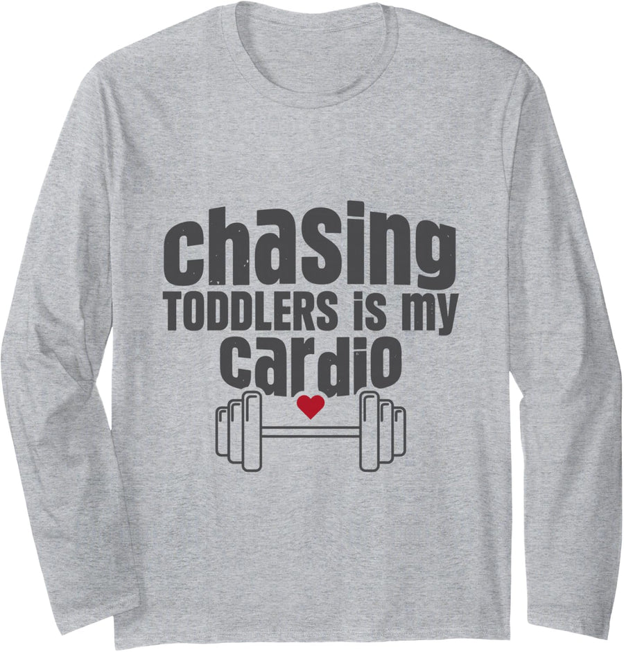 Chasing Toddlers is My Cardio, Daycare Pre School Teacher Long Sleeve T-Shirt - Adult Unisex Heather Grey