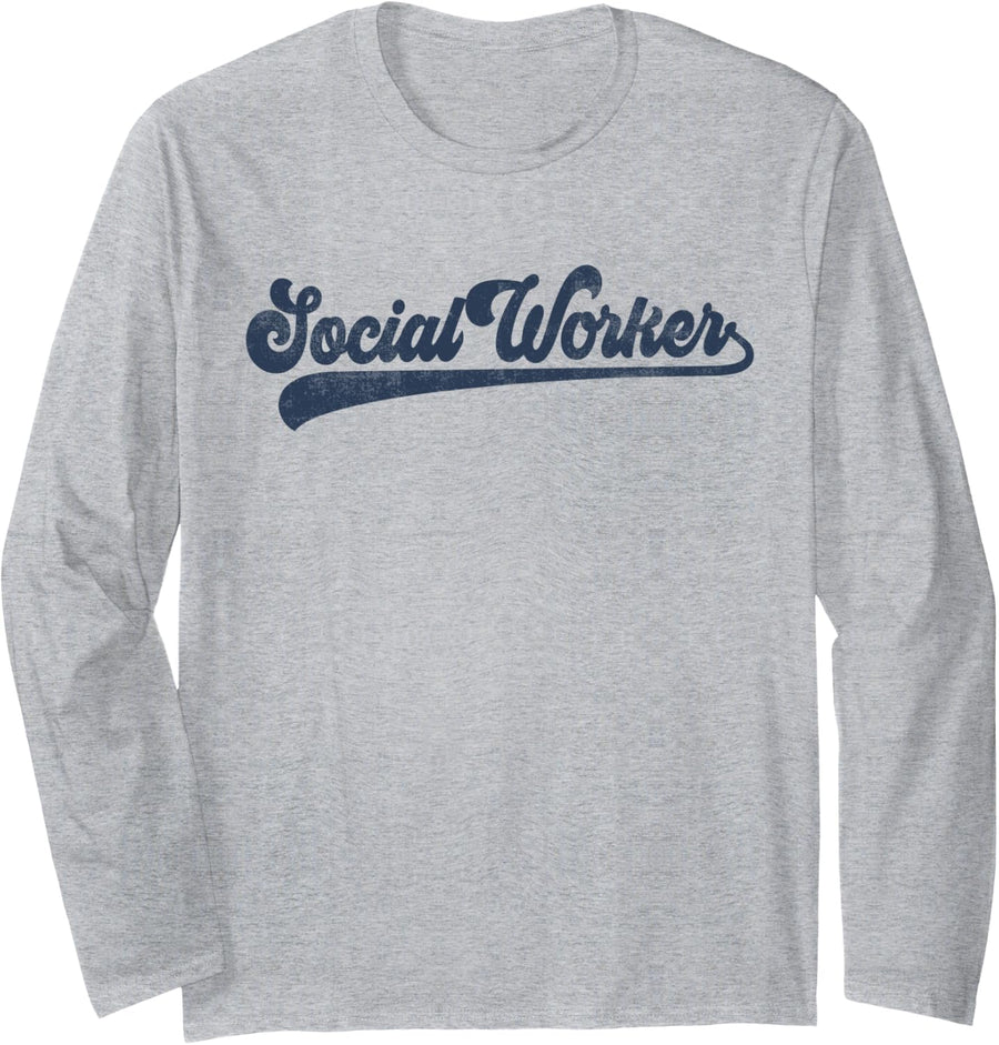 Social Worker Cute Vintage Graphic Social Work Long Sleeve T-Shirt - Adult Unisex Heather Grey