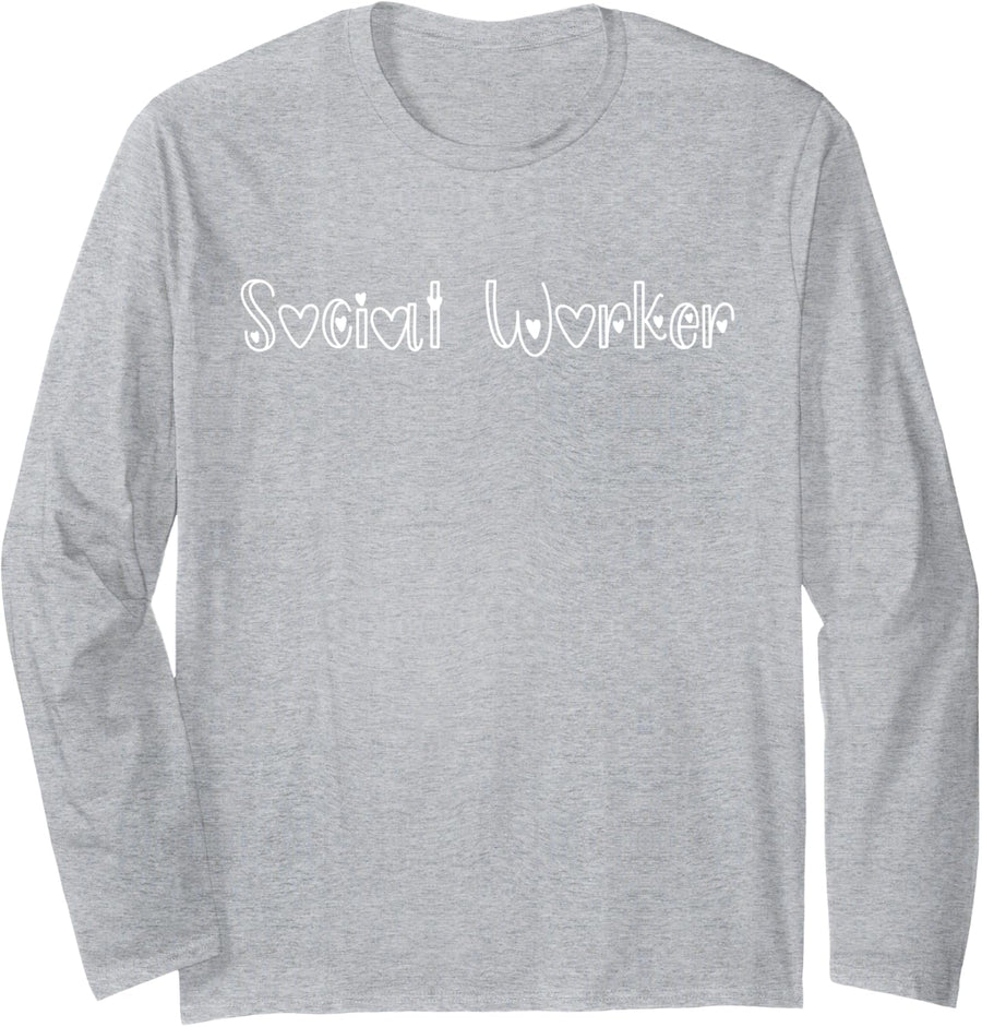 Social Worker Hearts Long Sleeve T-Shirt - Adult Unisex Heather Grey