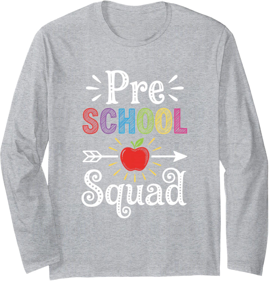 Pre School Squad Back to Class Teacher Kids Student Long Sleeve T-Shirt - Adult Unisex Heather Grey