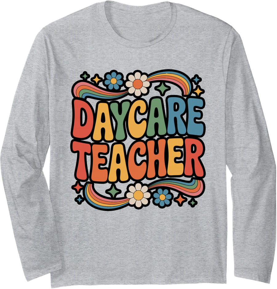 Daycare Teacher Cute Animal Letters Long Sleeve T-Shirt - Adult Unisex Heather Grey