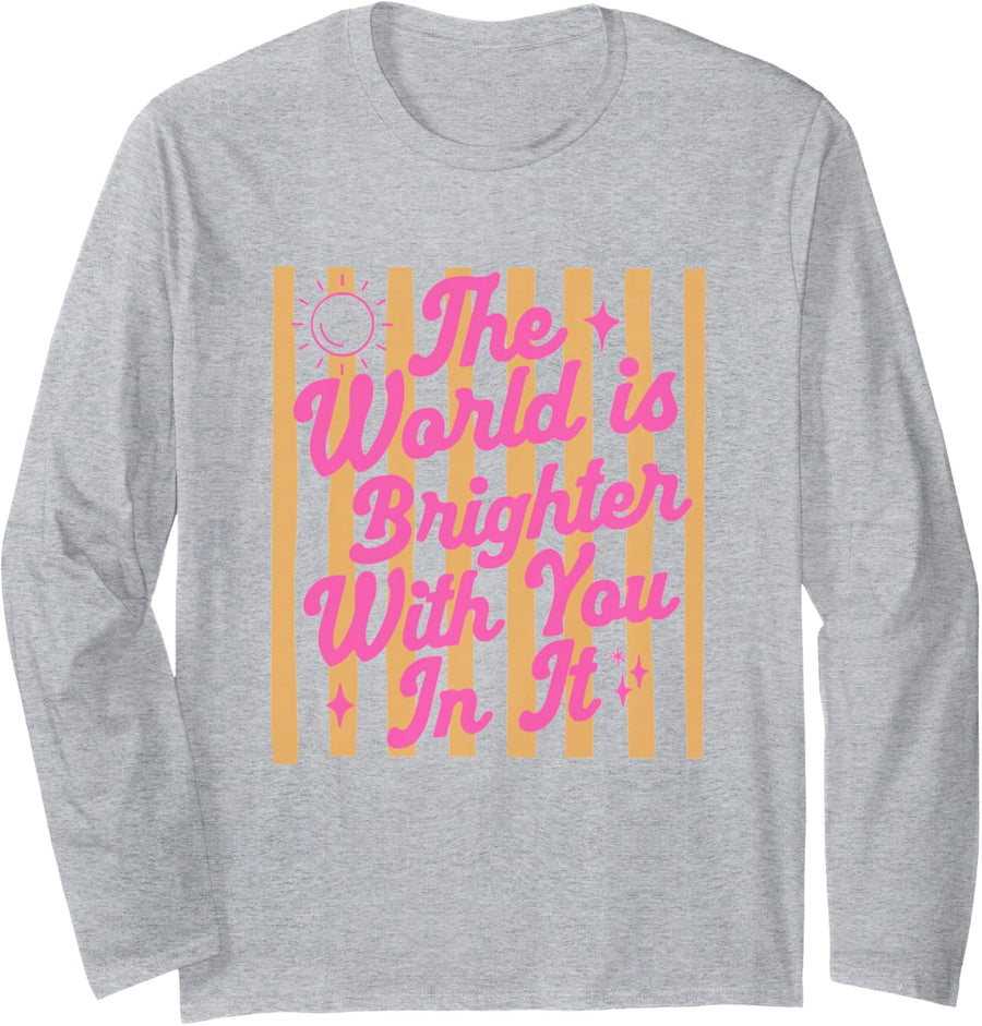 Striped School Counselor The World is Brighter with You Long Sleeve T-Shirt - Adult Unisex Heather Grey