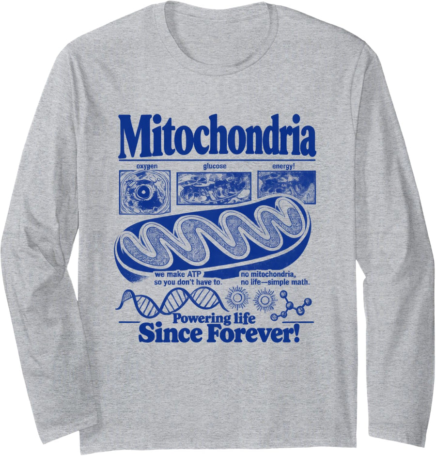 Biology Tshirt Mitochondria Cell Gift Funny Scientist Humor Long Sleeve T-Shirt - Adult Unisex Heather Grey