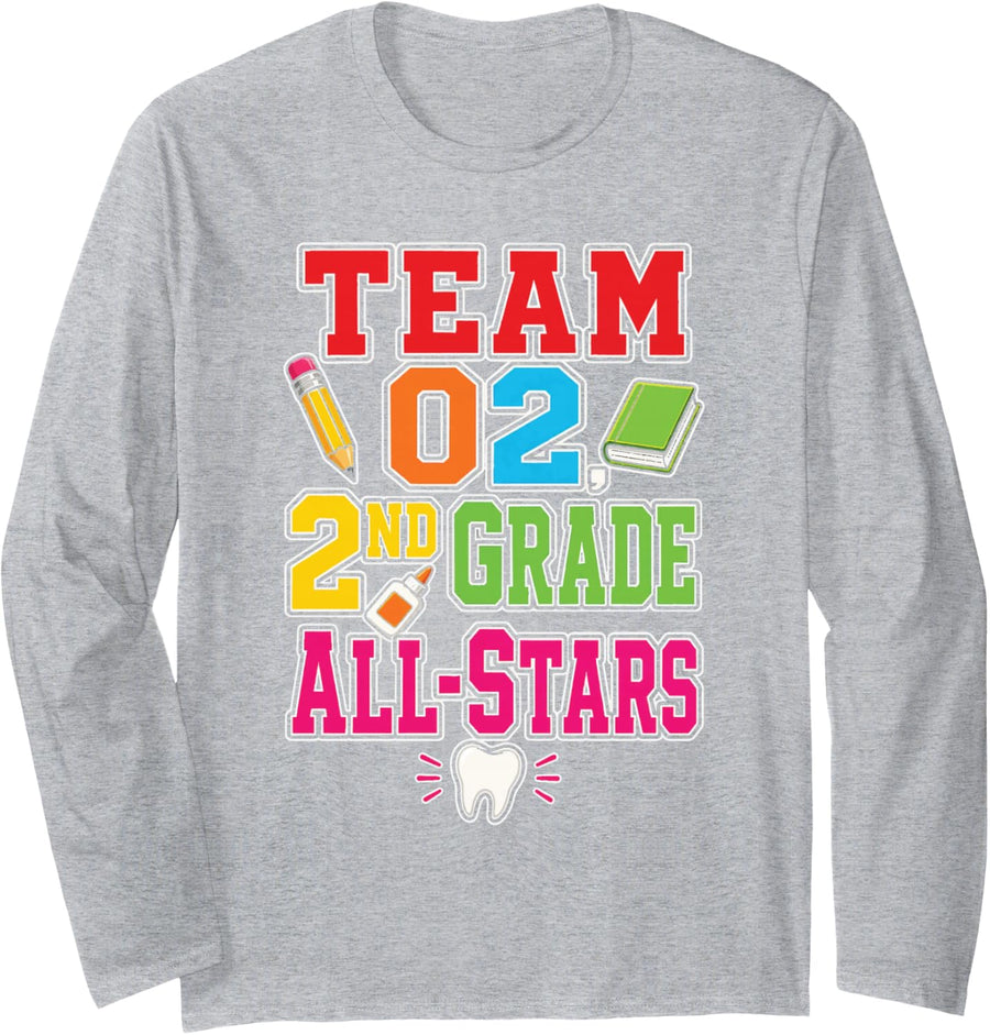2nd Grade All-Stars Team 02 Second Grader First Day Long Sleeve T-Shirt - Adult Unisex Heather Grey