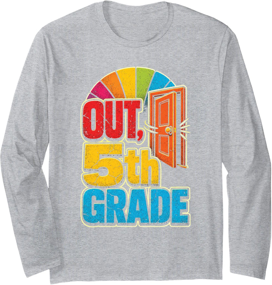 5th Grade Out Elementary Graduation Moving Up Day Long Sleeve T-Shirt - Adult Unisex Heather Grey