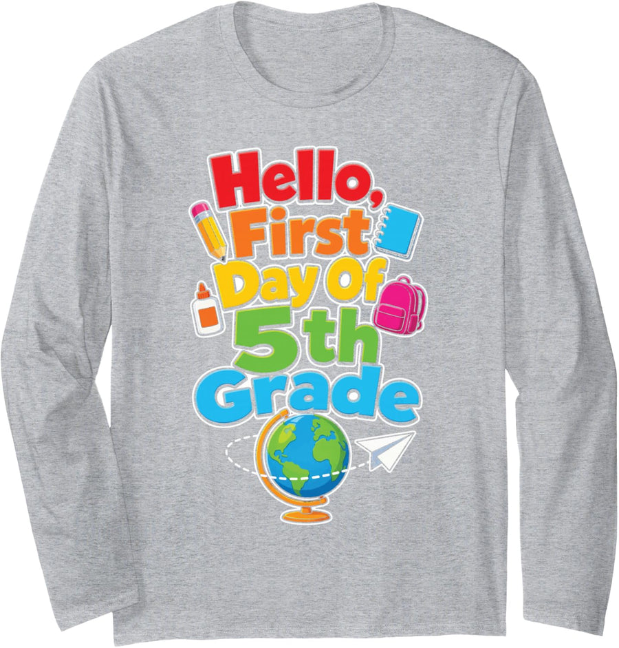 5th Grade First Day Back to School Fifth Grader Kids Long Sleeve T-Shirt - Adult Unisex Heather Grey