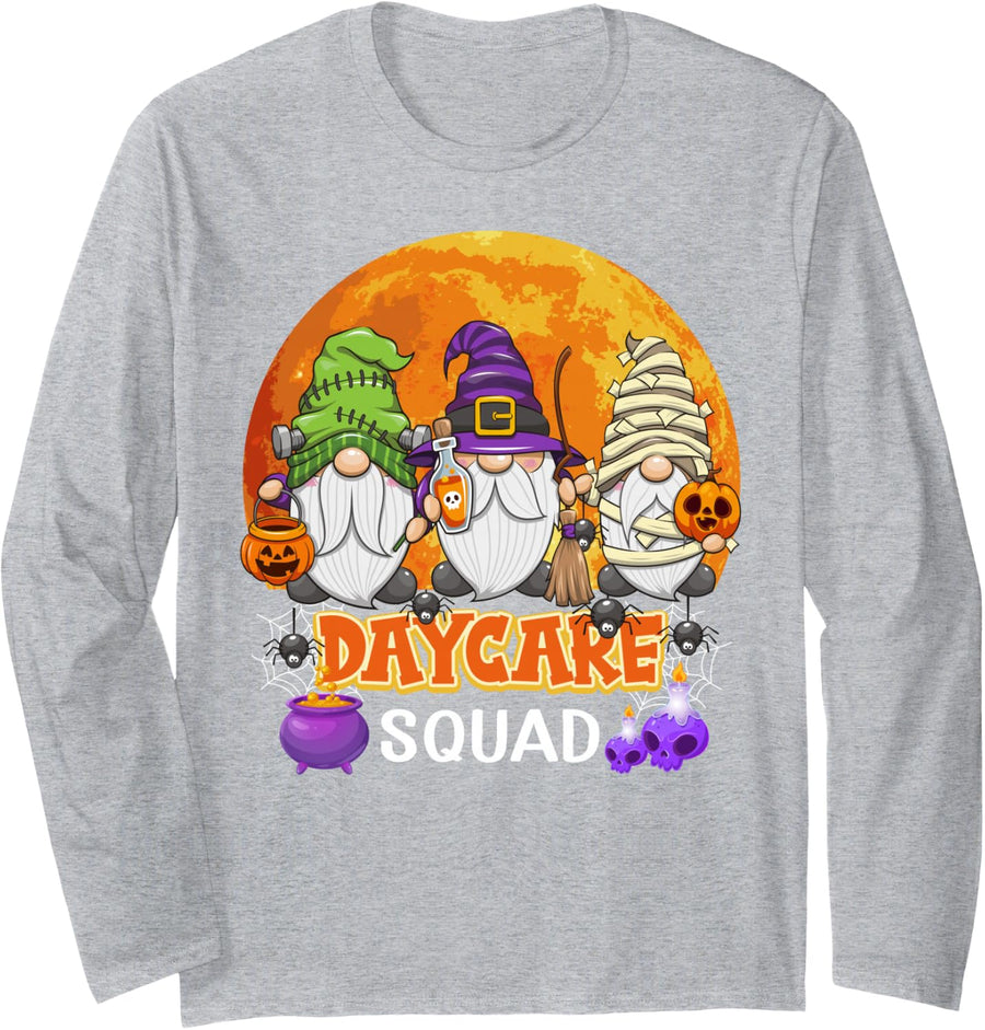 Daycare Squad Halloween Daycare Provider Gnome Matching Long Sleeve T-Shirt - Adult Unisex Heather Grey