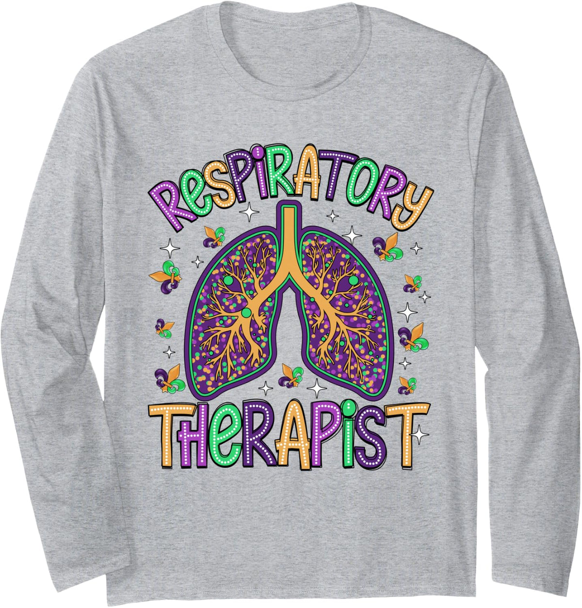 Retro Respiratory Therapy RT Therapist Mardi Gras Carnival Long Sleeve T-Shirt - Adult Unisex Heather Grey