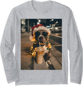 Pitbull Drinking Iced Coffee Santa Dog Lovers Christmas Long Sleeve T-Shirt - Adult Unisex Heather Grey