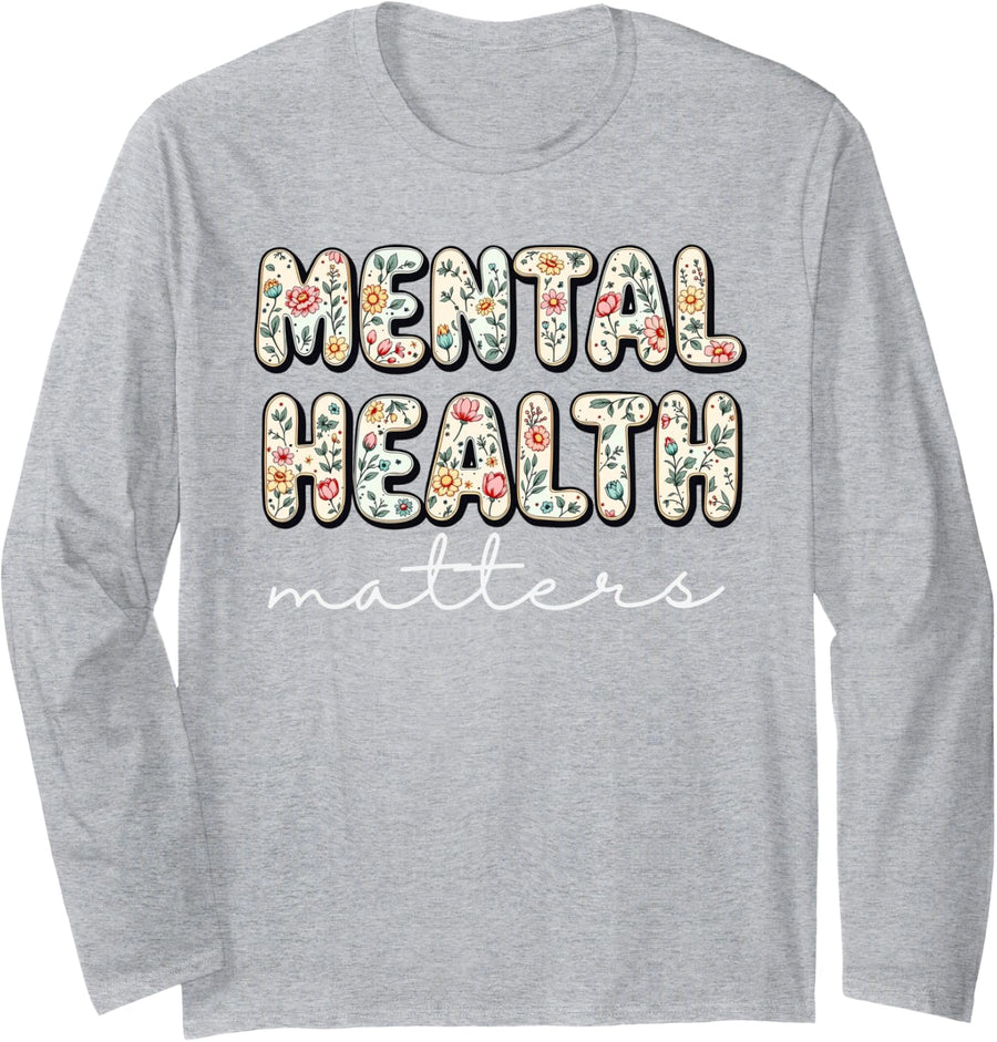 Mental Health Matters Human Brain Illness Awareness Womens Long Sleeve T-Shirt - Adult Unisex Heather Grey