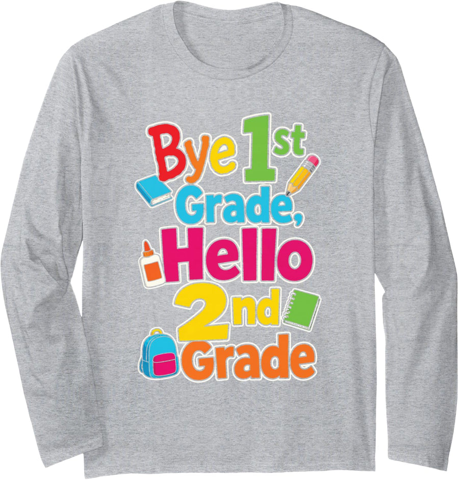 1st Grade Bye Hello 2nd Back to School Elementary Kids Long Sleeve T-Shirt - Adult Unisex Heather Grey