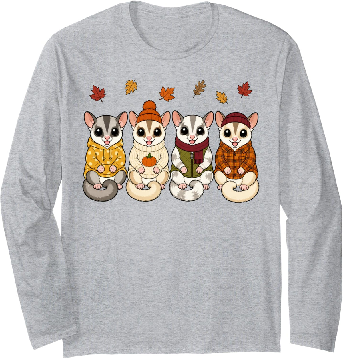 Sugar Glider Fall Autumn Season Pumpkin Long Sleeve T-Shirt - Adult Unisex Heather Grey