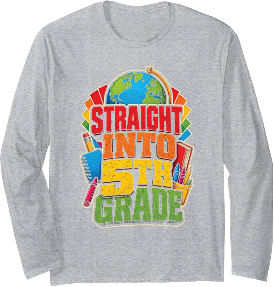5th Grade Straight Into Elementary School First Day Kids Long Sleeve T-Shirt - Adult Unisex Heather Grey
