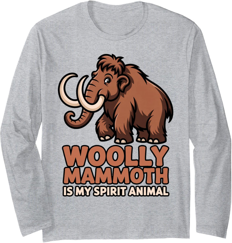 Mammoths Extinct Animal Woolly Mammoth My Spirit Animal Long Sleeve T-Shirt - Adult Unisex Heather Grey