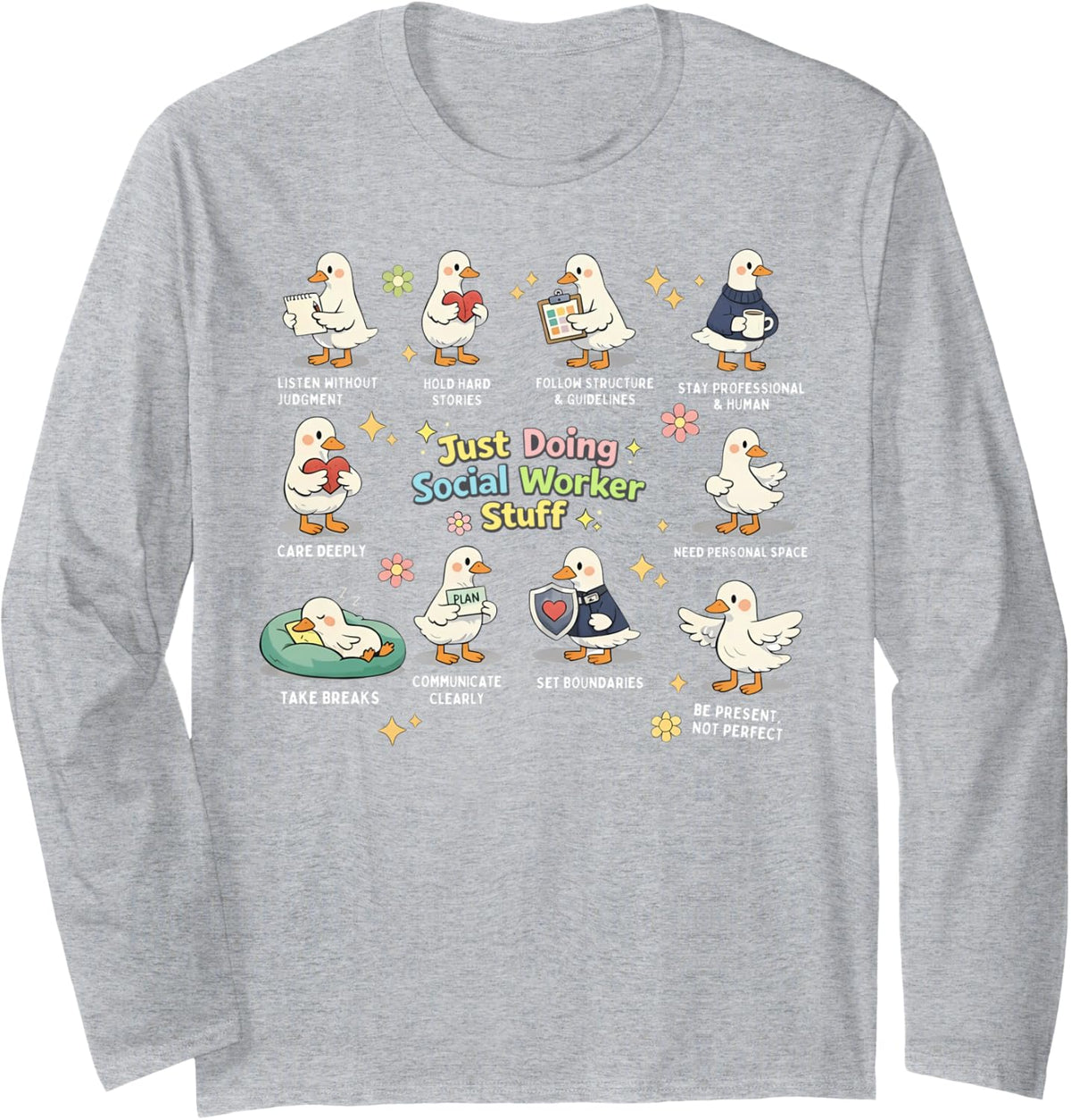 Just Doing Social Worker Stuff Silly Goose Social Work Month Long Sleeve T-Shirt - Adult Unisex Heather Grey