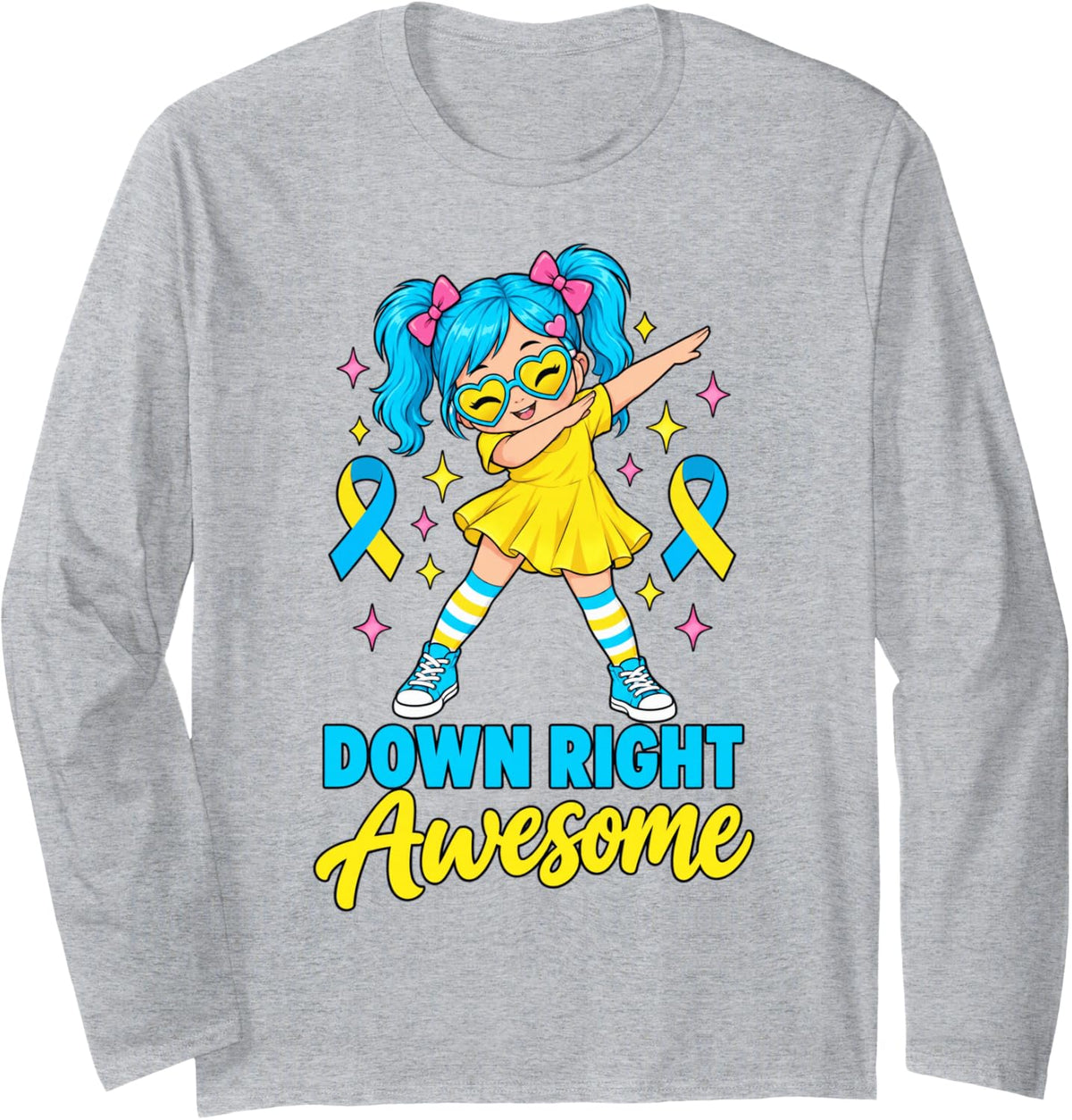 Down Syndrome Awareness Day Down Right Awesome Girls Women Long Sleeve T-Shirt - Adult Unisex Heather Grey