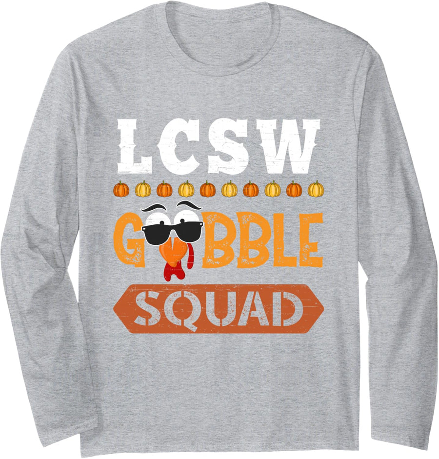 LCSW Gobble Squad Turkey Thanksgiving Clinical Social Worker Long Sleeve T-Shirt - Adult Unisex Heather Grey