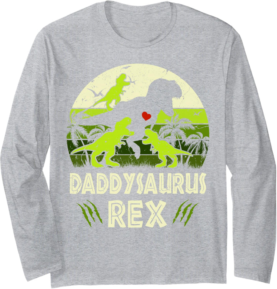 Daddy Dinosaur T Rex Daddysaurus 3 kids Matching Family Long Sleeve T-Shirt - Adult Unisex Heather Grey