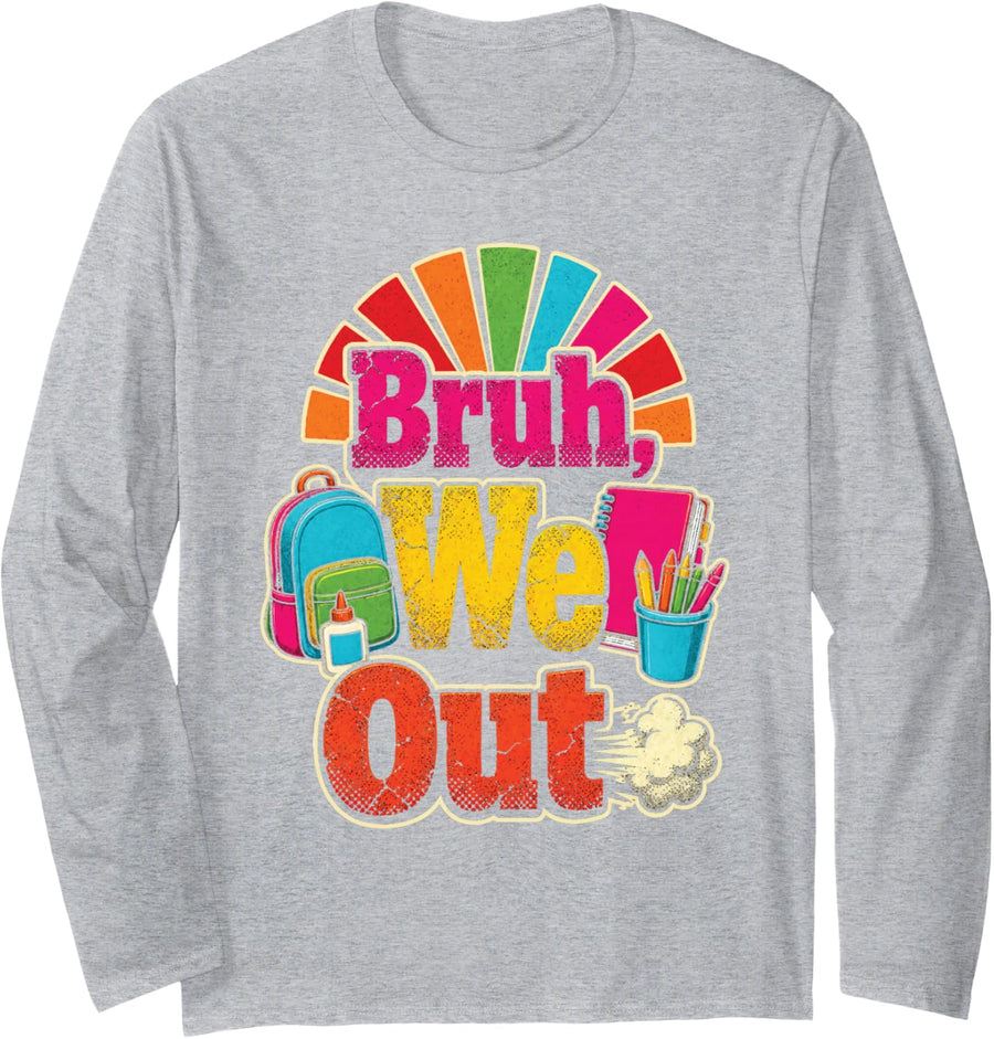 5th Grade Bruh We Out Elementary School Last Day Kids Gift Long Sleeve T-Shirt - Adult Unisex Heather Grey