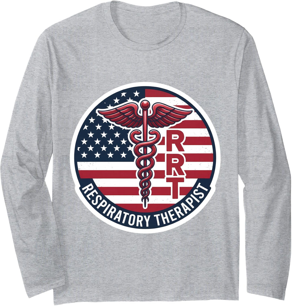American Respiratory Therapist Pulmonary Care Lungs RRT USA Long Sleeve T-Shirt - Adult Unisex Heather Grey