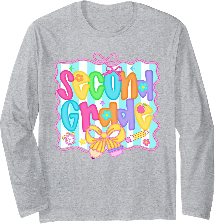 Back to School Hello Second Grade Team 2nd Grade Boy Girl Long Sleeve T-Shirt - Adult Unisex Heather Grey