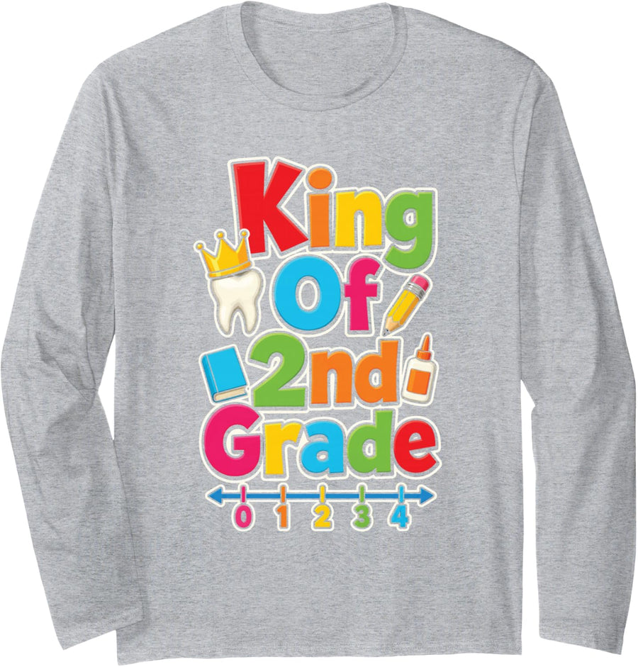 King of 2nd Grade First Day of School Boys Kids Long Sleeve T-Shirt - Adult Unisex Heather Grey