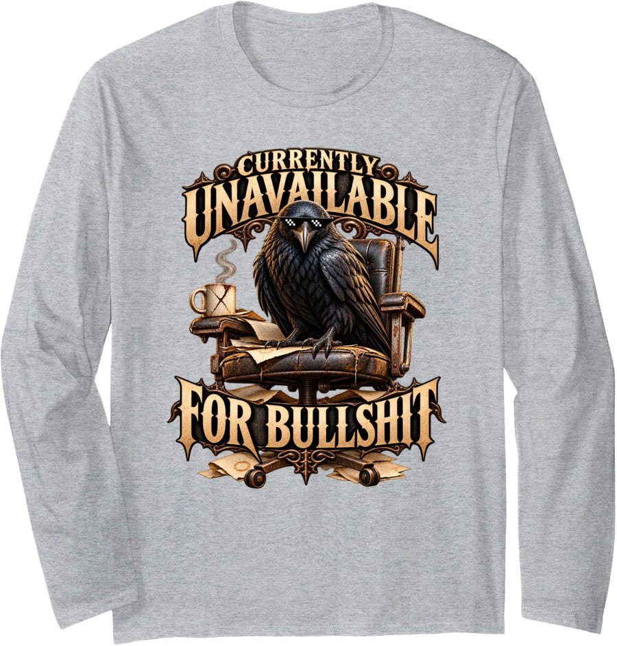 Raven Pixel Sunglasses Sarcasm, Gothic Humor Long Sleeve T-Shirt - Adult Unisex Heather Grey