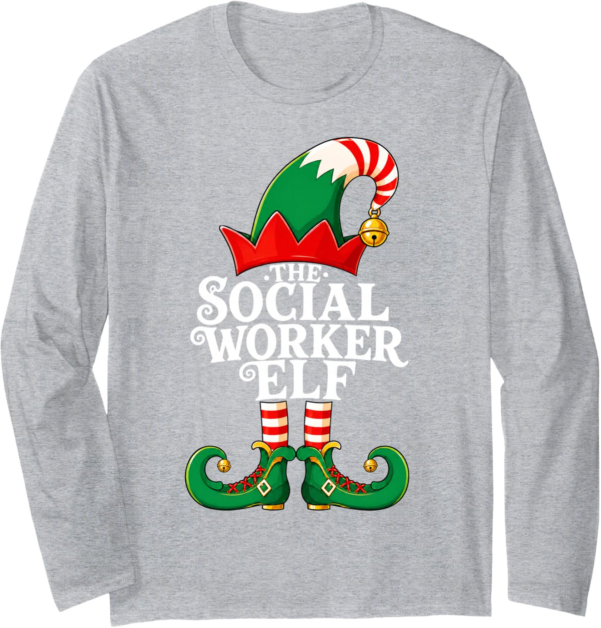 Social Worker Elf Christmas Matching Family Elf Squad Xmas Long Sleeve T-Shirt - Adult Unisex Heather Grey