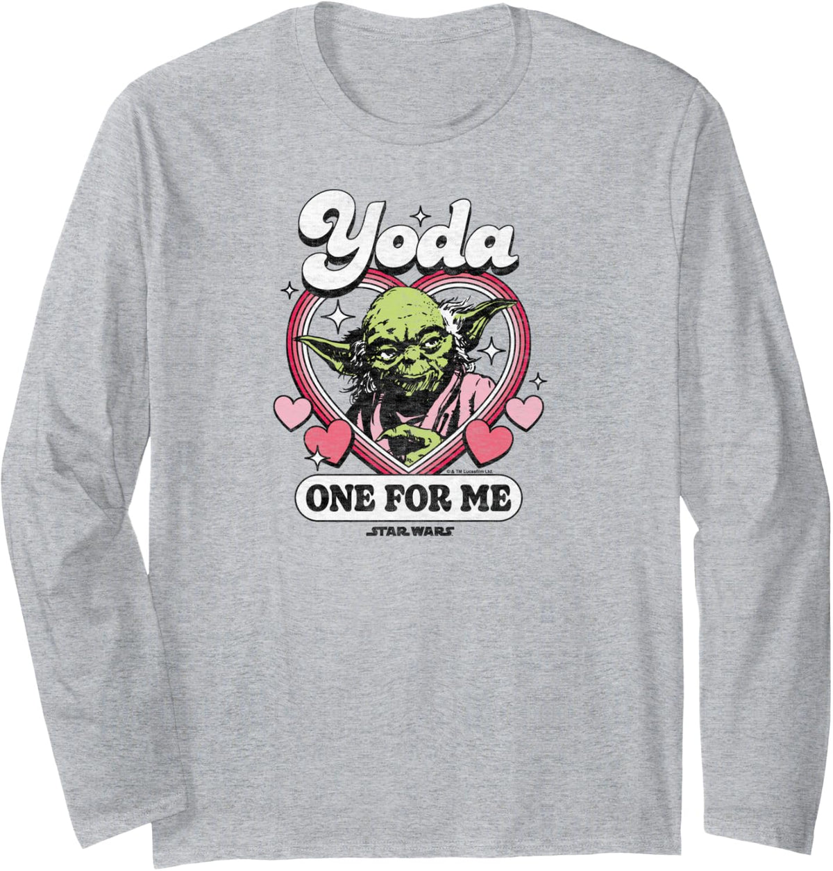 Star Wars - Yoda One For Me Funny Valentines Day Pun Long Sleeve T-Shirt - Adult Unisex Heather Grey