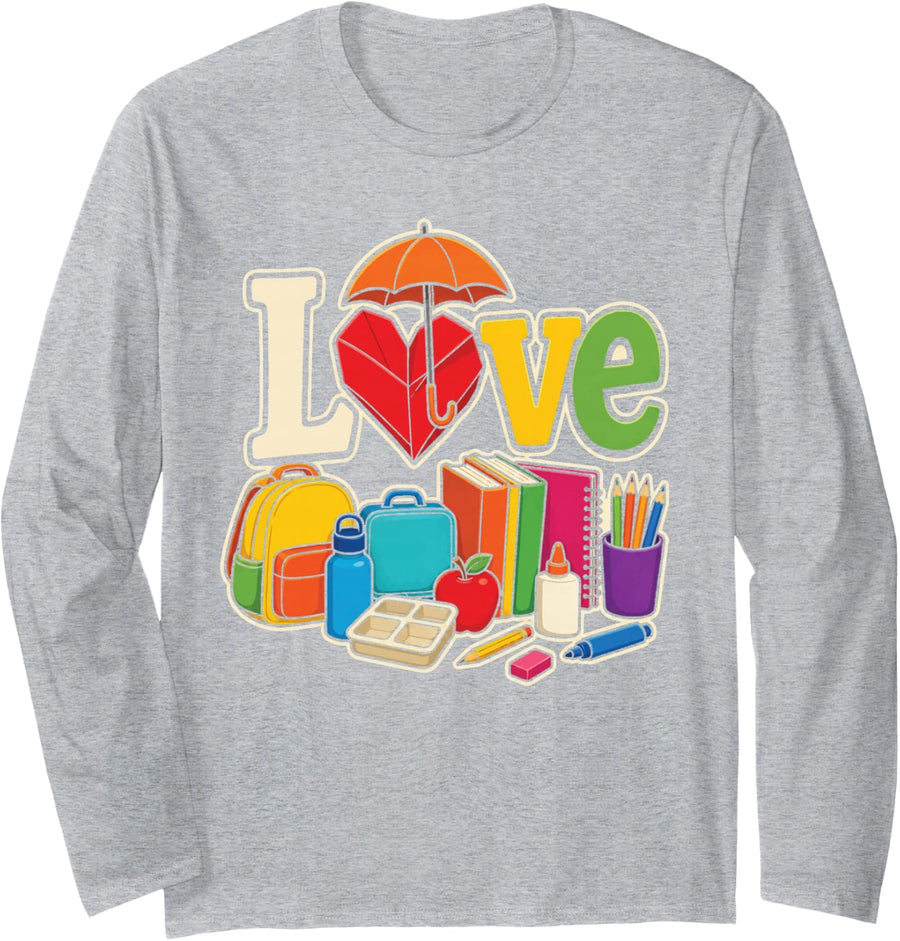 School Social Worker Love Elementary Backpack Umbrella Long Sleeve T-Shirt - Adult Unisex Heather Grey