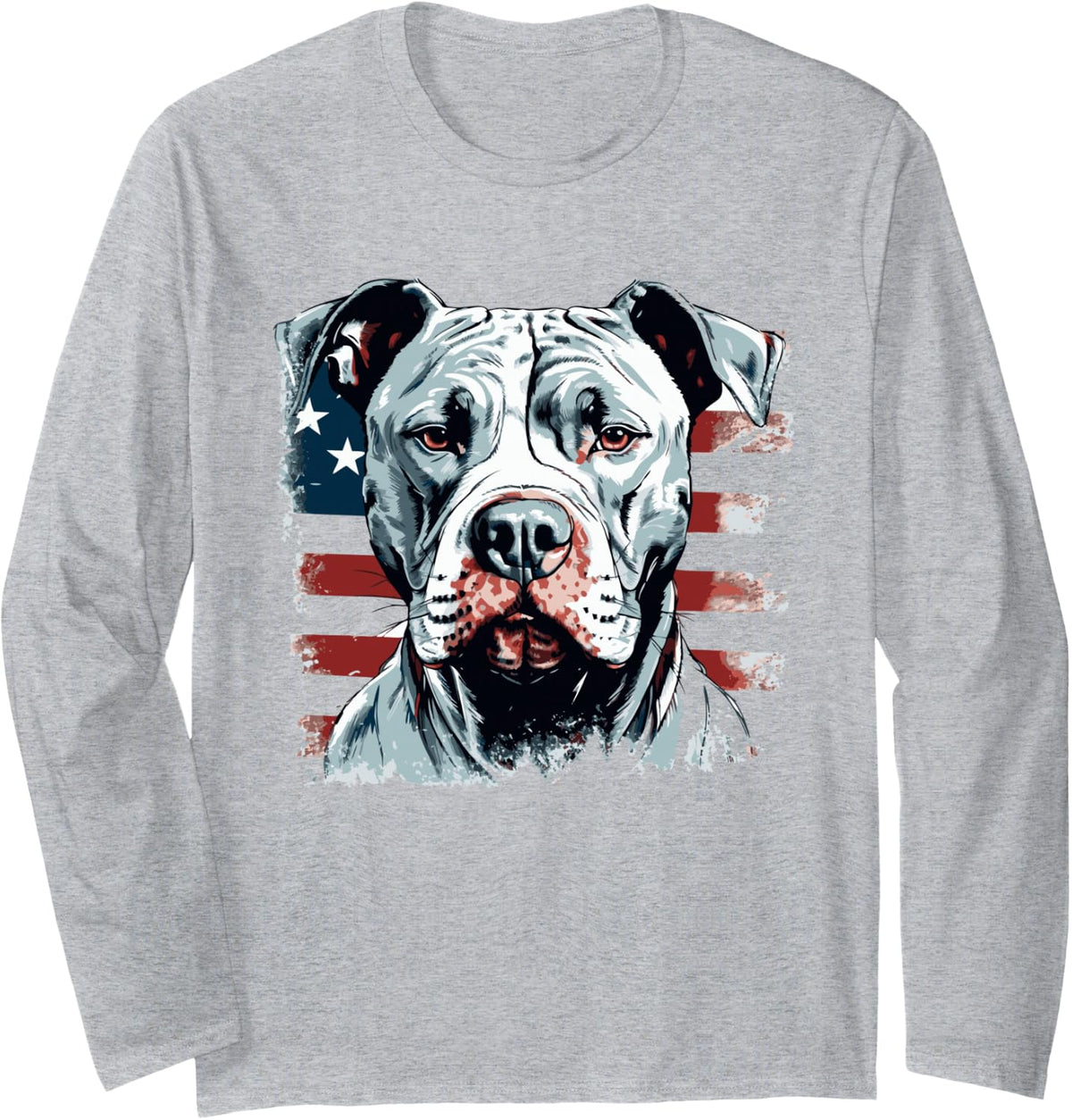 Pitbull Patriotic USA Flag Design Dog Lover Men Women Kids Long Sleeve T-Shirt - Adult Unisex Heather Grey