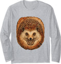 Rustic Hedgehog with Tree Rings Autumn Animal Forest Art Long Sleeve T-Shirt - Adult Unisex Heather Grey