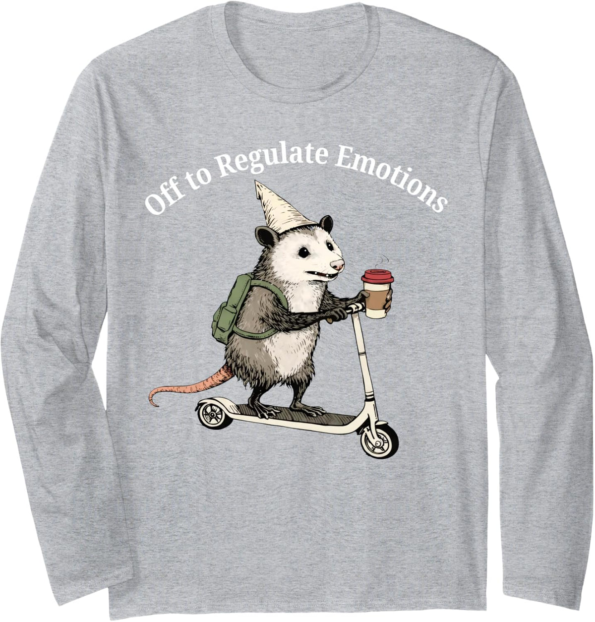 Off to Regulate Emotion Funny Possum Mental Health Counselor Long Sleeve T-Shirt - Adult Unisex Heather Grey