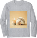 Hedgehog Bubble Tea Pearl Milk Tea Long Sleeve T-Shirt - Adult Unisex Heather Grey