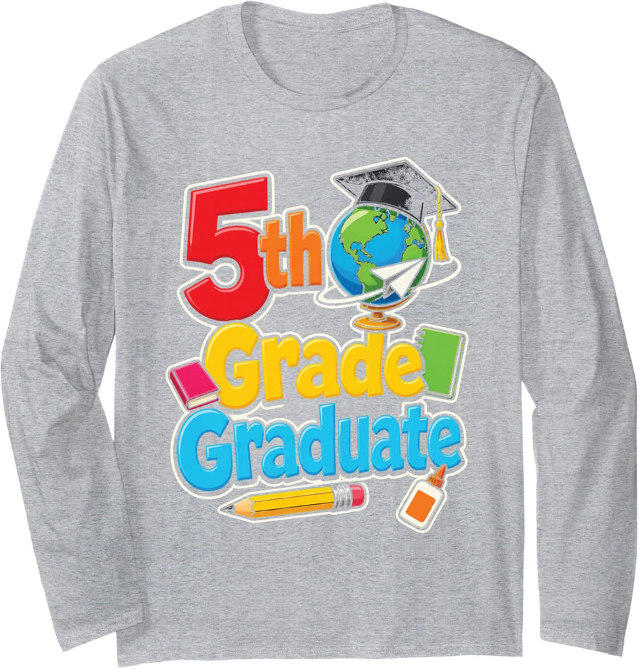 5th Grade Graduate Elementary Graduation Moving Up Day Long Sleeve T-Shirt - Adult Unisex Heather Grey