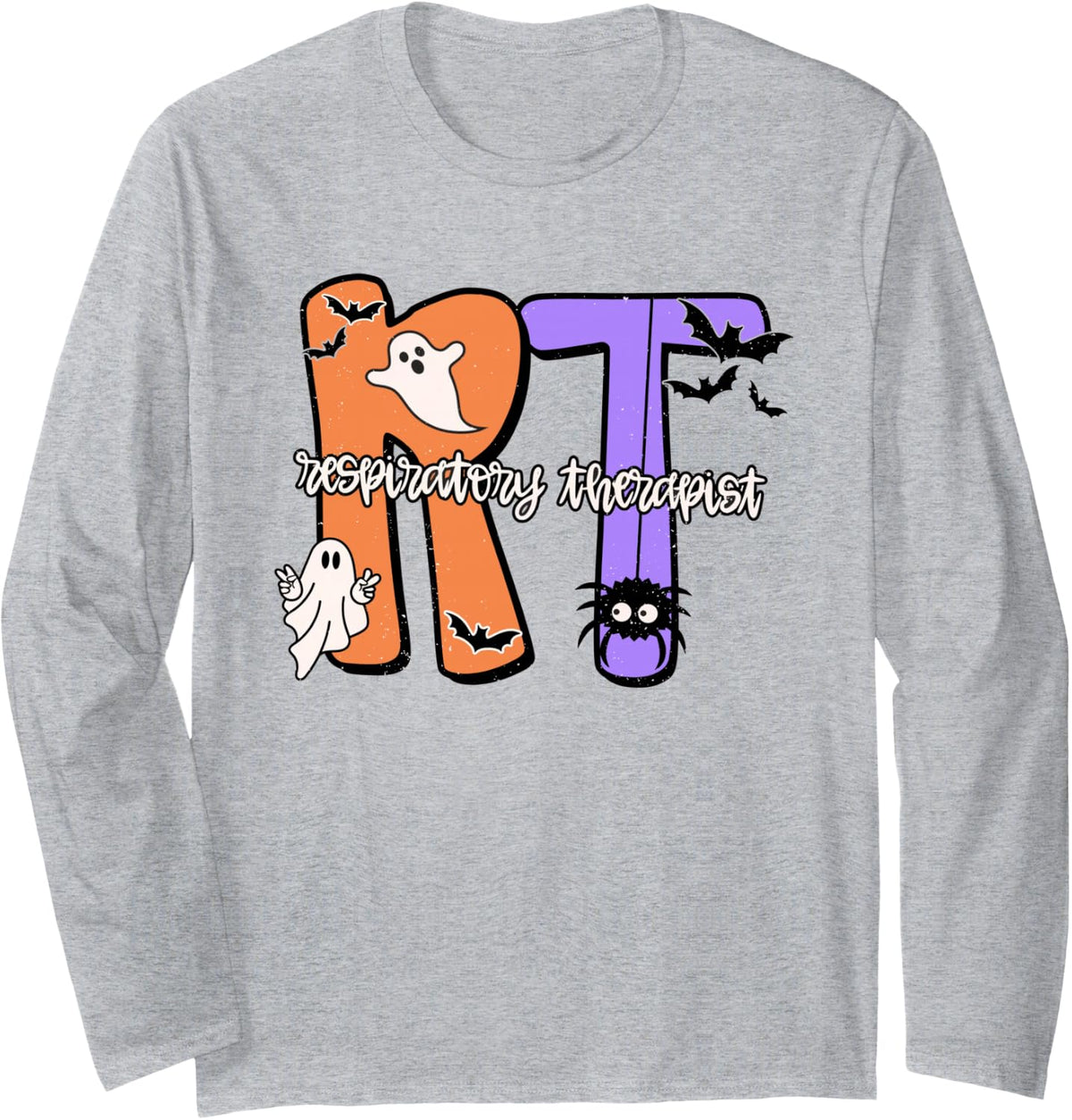 Respiratory Therapist Halloween Spooky RT Pulmonary Nurse Long Sleeve T-Shirt - Adult Unisex Heather Grey