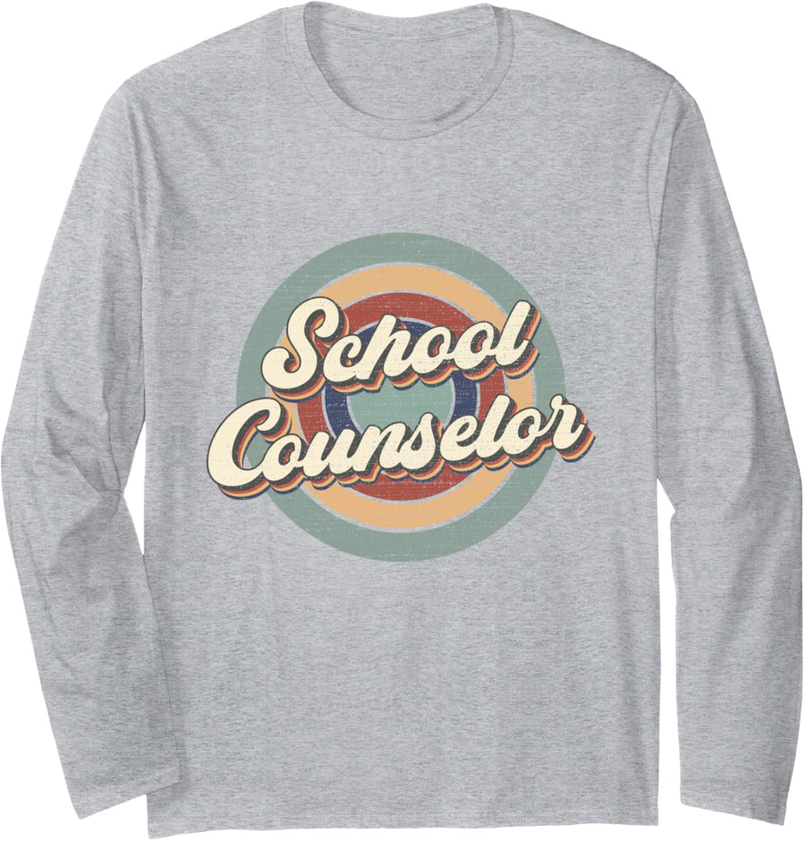 Retro School Counselor Guidance School Counseling Week Long Sleeve T-Shirt - Adult Unisex Heather Grey