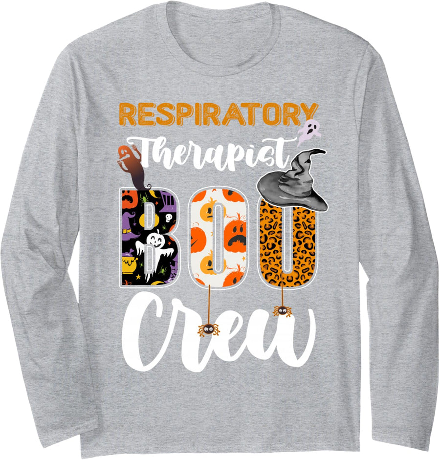 Respiratory Therapist Boo Crew Halloween Costume Matching Long Sleeve T-Shirt - Adult Unisex Heather Grey