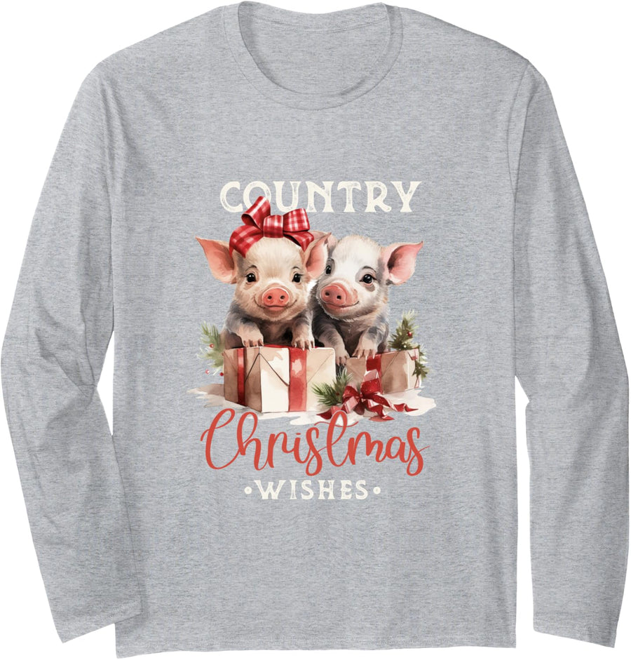 Christmas Pig Merry Pigmas Pig Lover Long Sleeve T-Shirt - Adult Unisex Heather Grey