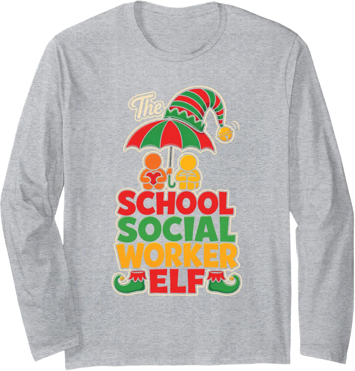 School Social Worker Elf Christmas Support Staff Gift Long Sleeve T-Shirt - Adult Unisex Heather Grey