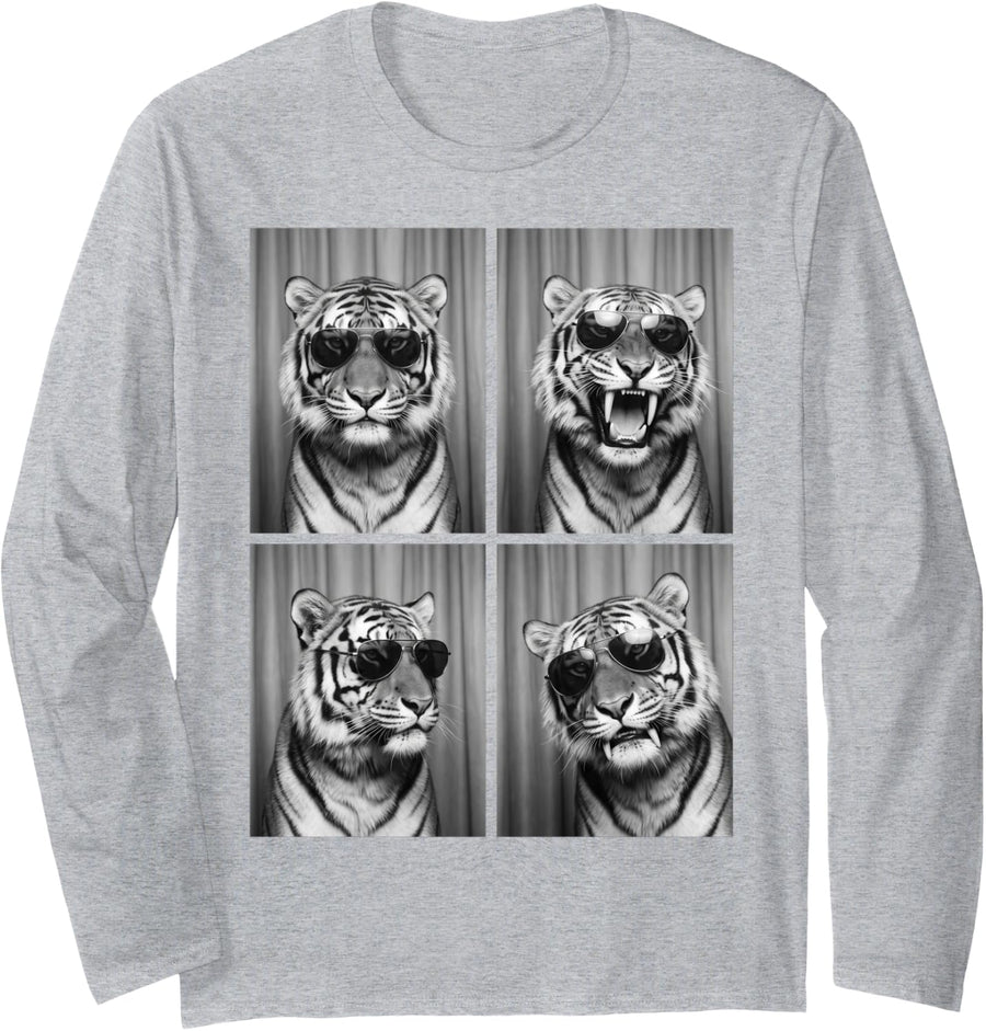 Animal Smilodon Cute Picture Saber-Toothed Tiger Long Sleeve T-Shirt - Adult Unisex Heather Grey