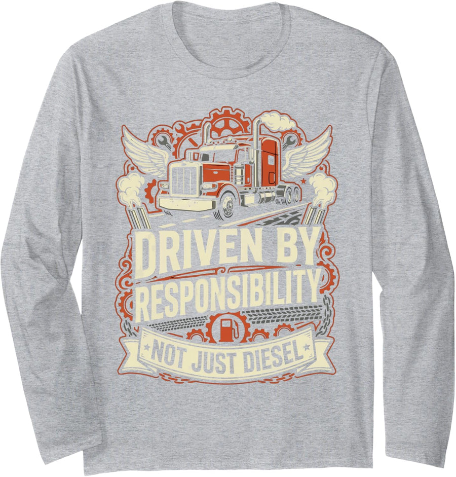 Truck Driver Dad Trucker Daddy Truck Driving Fathers Day Long Sleeve T-Shirt - Adult Unisex Heather Grey