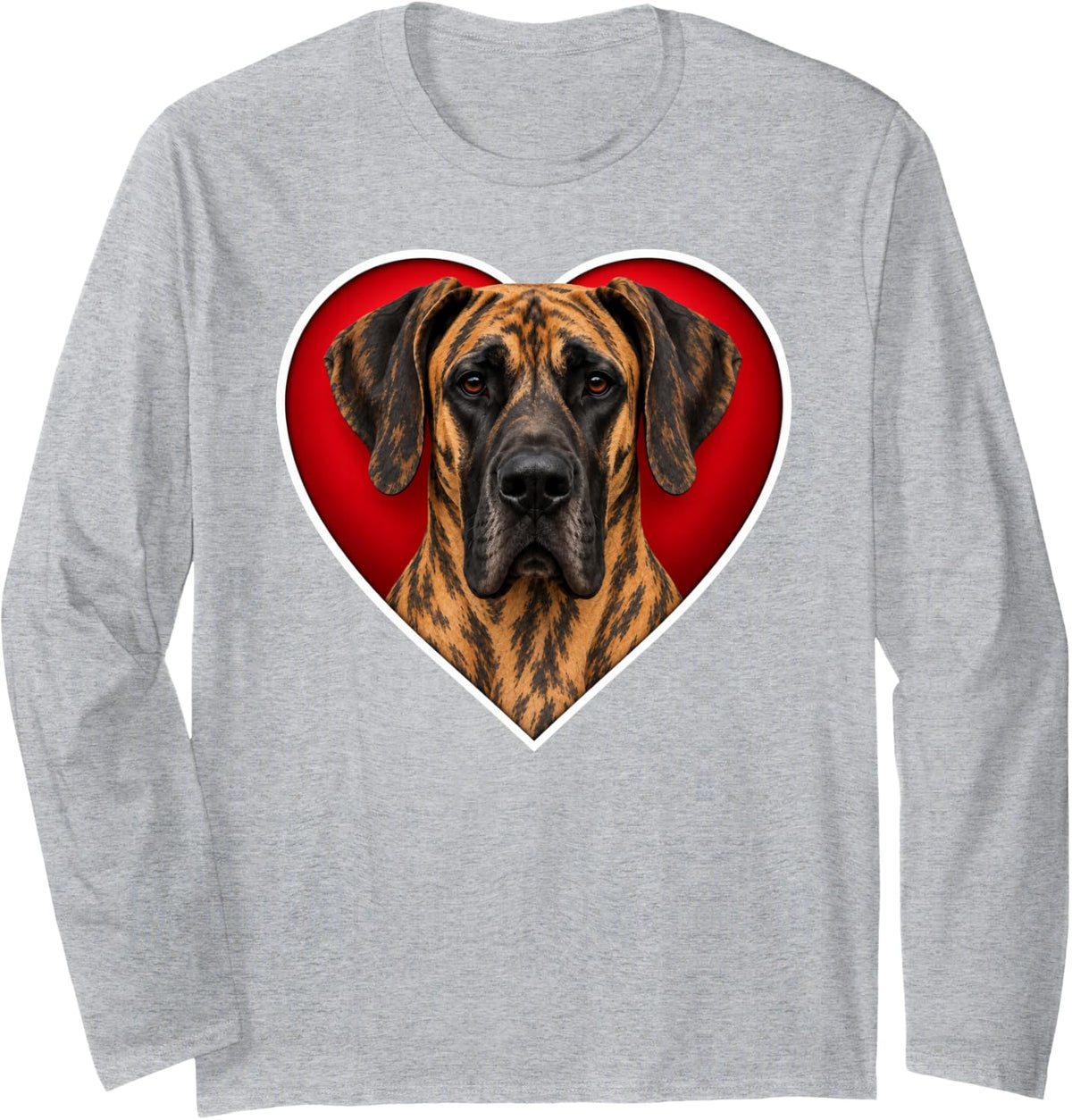 Brindle Great Dane Heart Long Sleeve T-Shirt - Adult Unisex Heather Grey