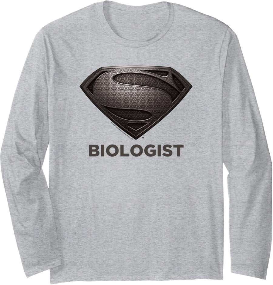 Superman Man of Steel Super Biologist Long Sleeve T-Shirt - Adult Unisex Heather Grey
