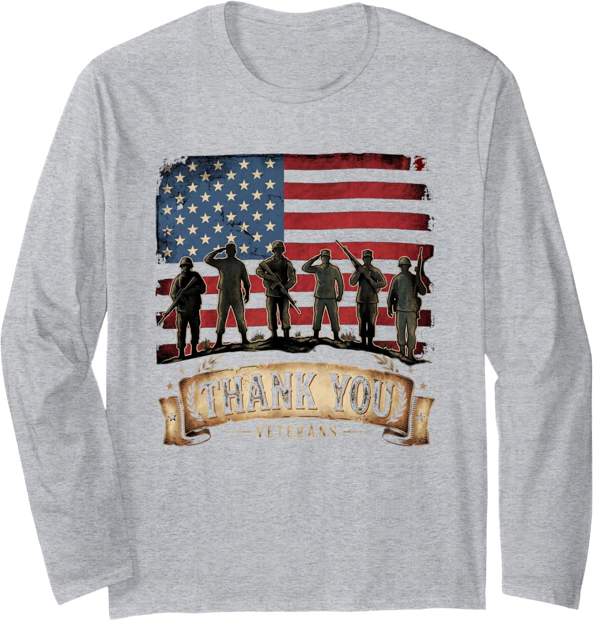 Veterans Day Shirt Gifts Thank You Veterans Tshirt Proud Long Sleeve T-Shirt - Adult Unisex Heather Grey