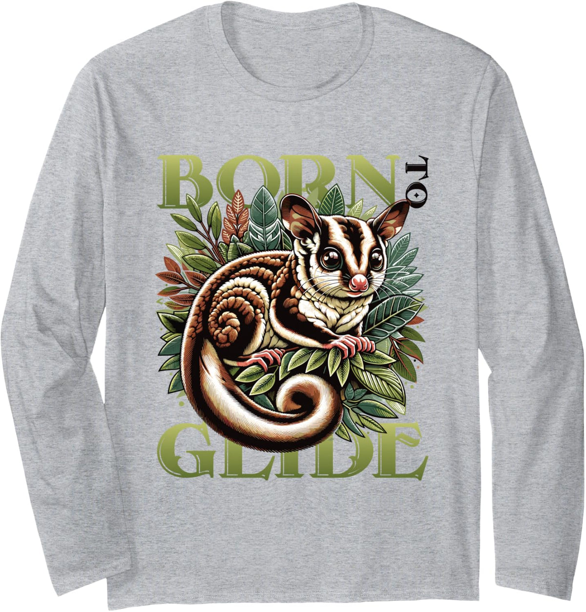 Australian Sugar Glider Long Sleeve T-Shirt - Adult Unisex Heather Grey