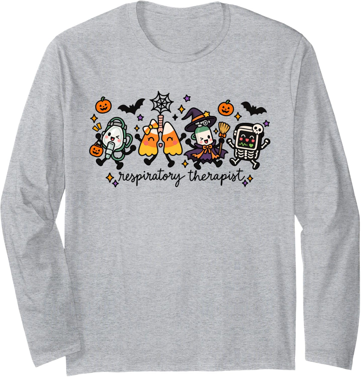 Respiratory Therapist Halloween RT Nurse Pulmonology Long Sleeve T-Shirt - Adult Unisex Heather Grey