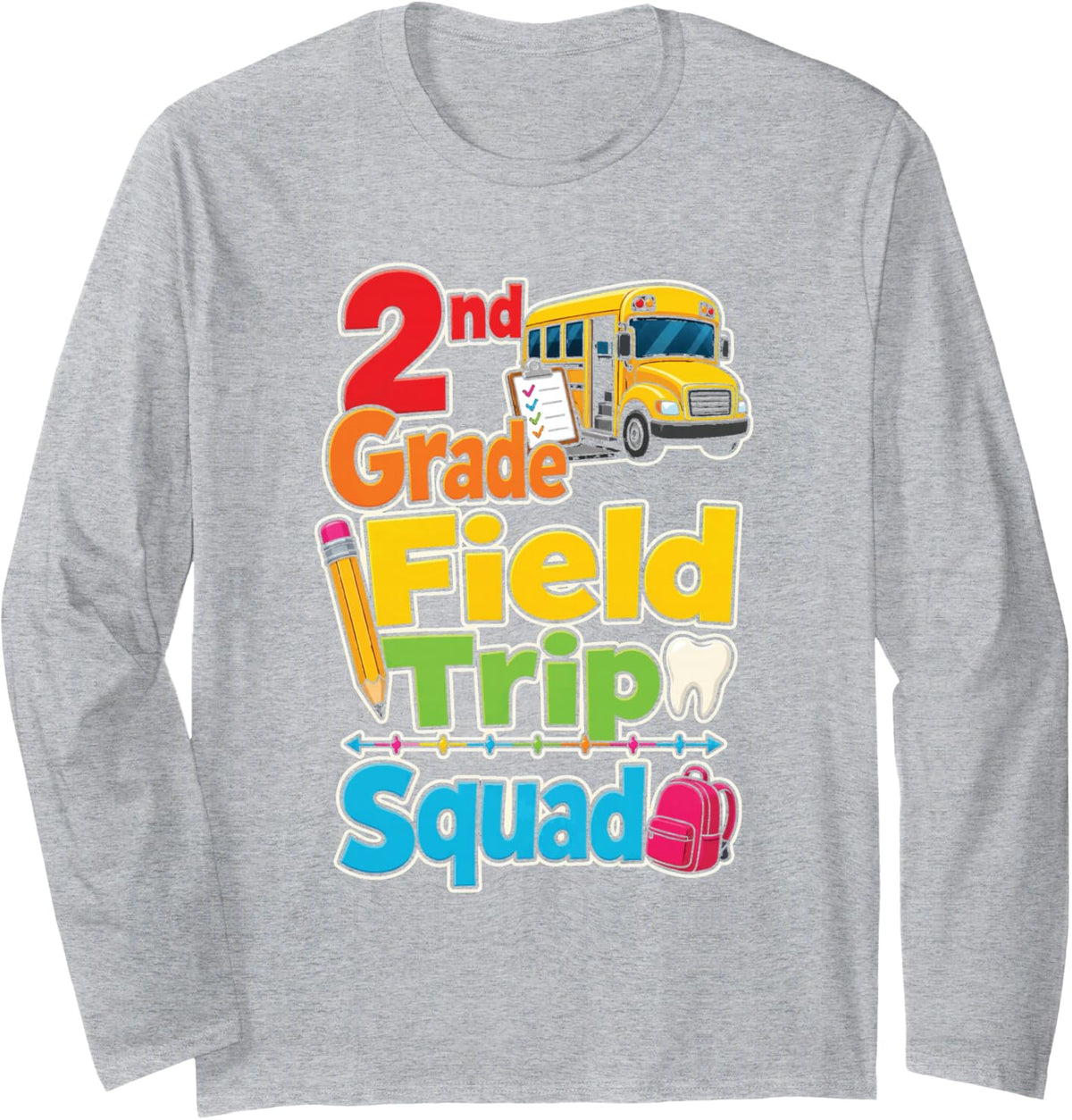 2nd Grade Field Trip Squad Matching Elementary School Long Sleeve T-Shirt - Adult Unisex Heather Grey